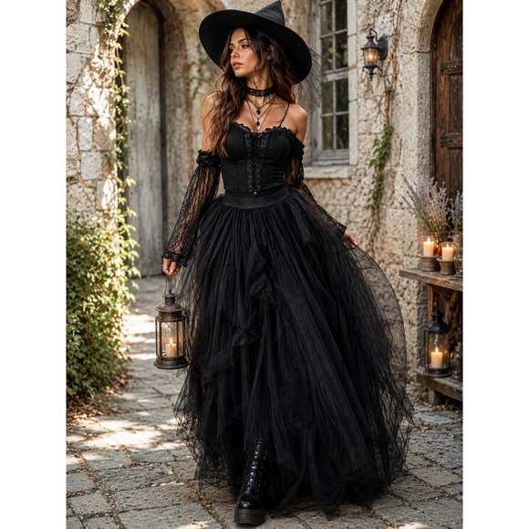 Dresses & Skirts - Black Witchy Gothic Tulle Maxi Skirt Size S Ren Faire Whimsigoth Fairy Grunge